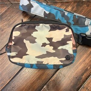 lululemon athletica Camouflage Belt Bag - Blue, Brown, and Cream